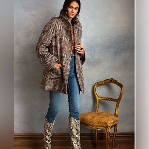 Happy Nature Kate Hudson Oversized Tweed Double Breasted Blazer Wool Blend XS/S